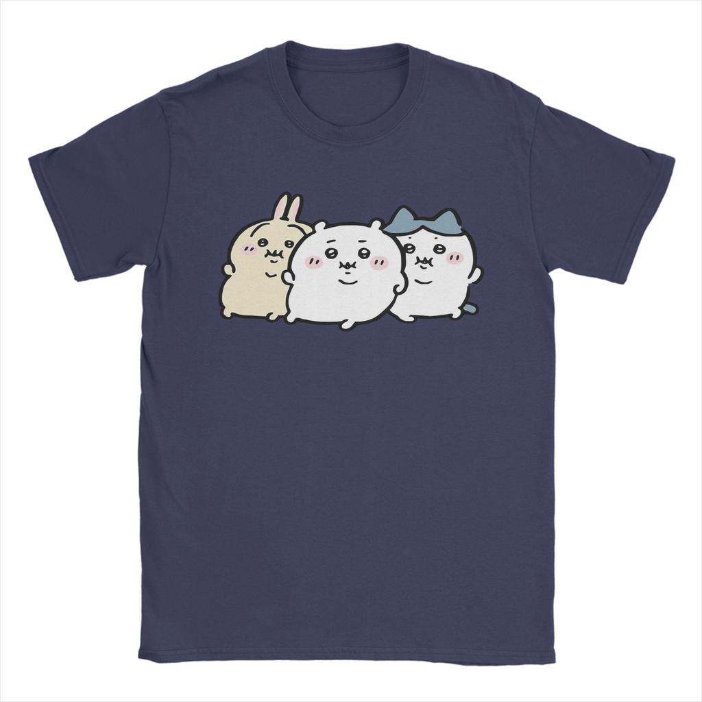 Chubby Bloated Chiikawas Hachiware Usagi Hungry Eat Food Full Fat T Shirts Men's Cotton T-Shirt Tee Shirt Clothing Gift Idea