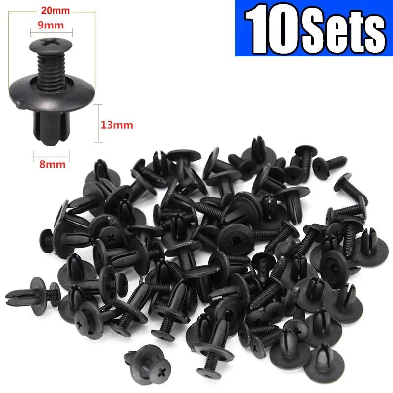 8 мм Пластиковые заклепки Крепеж Винт Автомобильный бампер Крыло Черные заклепки Автомобильный крепеж Клипсы для Toyota Focus Kia Nissan Yamaha