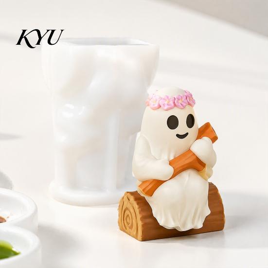 Dwarf Ornament Mold Halloween Ghost Figurine Silicone Mold, Holding Skull Gnome Casting DIY Easy Release Reusable Candle Making
