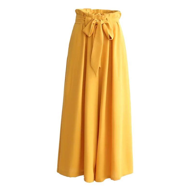 

In Stock White Yellow High Waist Casual Wide Leg Pants Yellow S