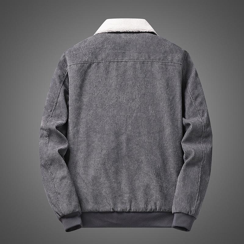 Men’s Corduroy Jacket: Thickened Velvet Cotton Coat for Middle-Aged, Loose Casual Multi-Pocket Workwear for Spring, Autumn, and Winter