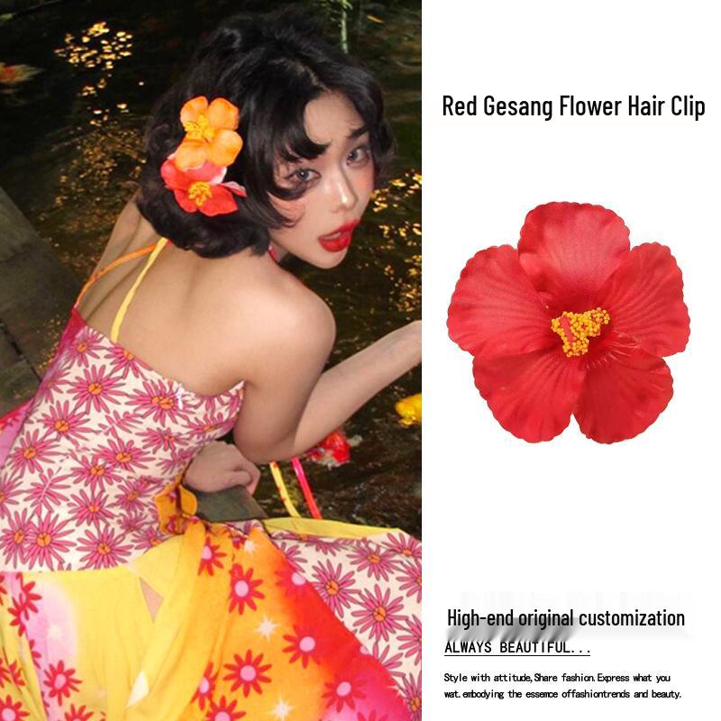 Yellow Frangipani Hibiscus Hair Clip - Tropical Beach Vacation Accessory