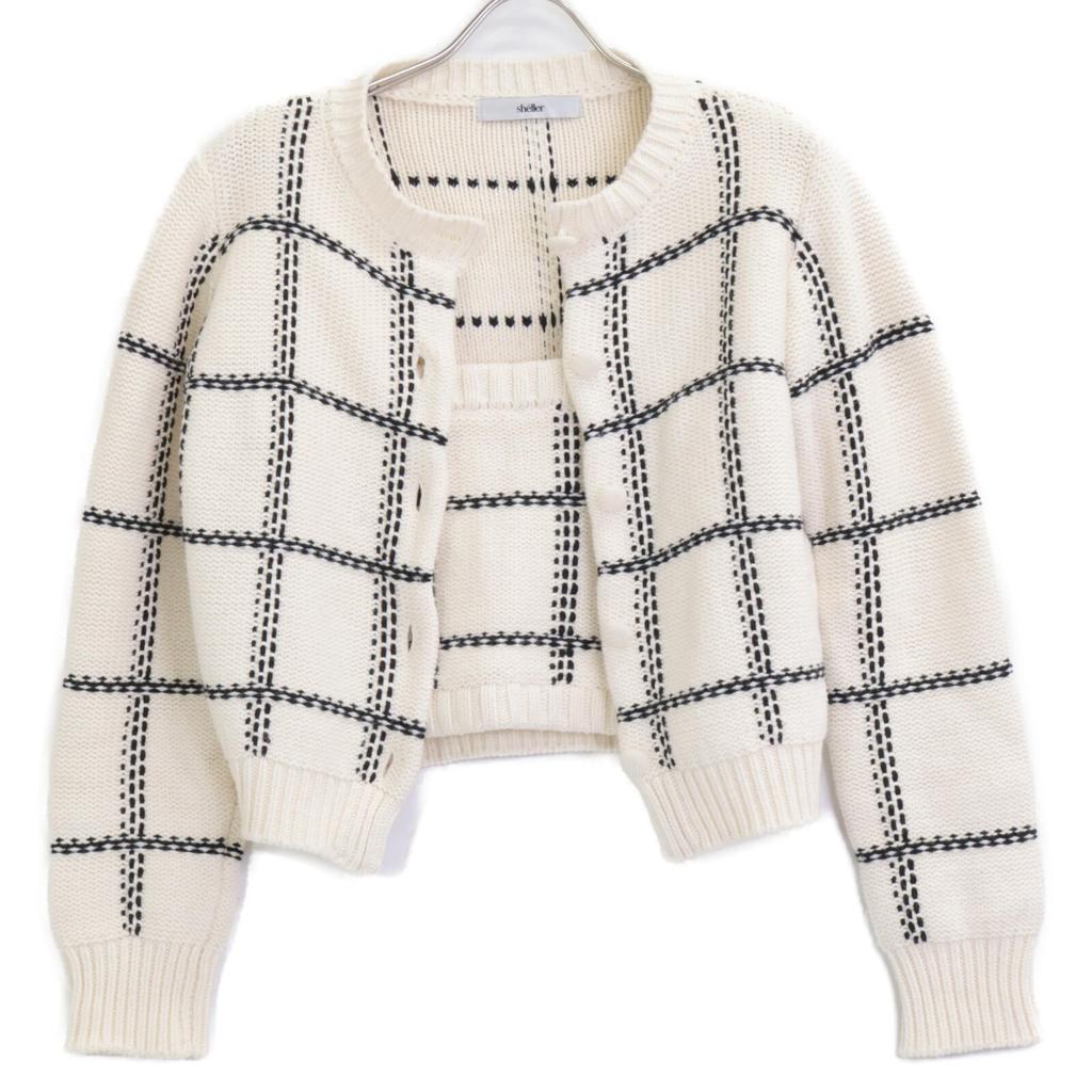 Schäler Weiß handgefertigt Karomuster Ensemble Cardigan Oberteile F weiß Gebraucht
