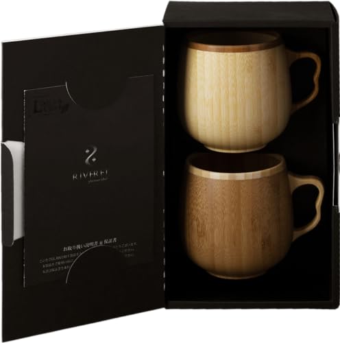 Кружки для кофе с молоком RIVERET, 350 мл, Пара, Бамбук, Можно мыть в посудомоечной машине, Белый/Коричневый, RV-205WB