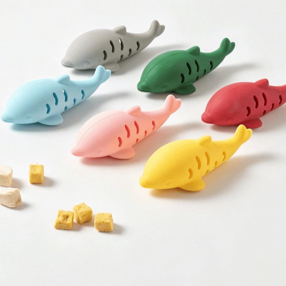 Bite Resistant Cat Toy Silicone Material Treat Dispenser Self Play Fish Cat Toy Pet Training