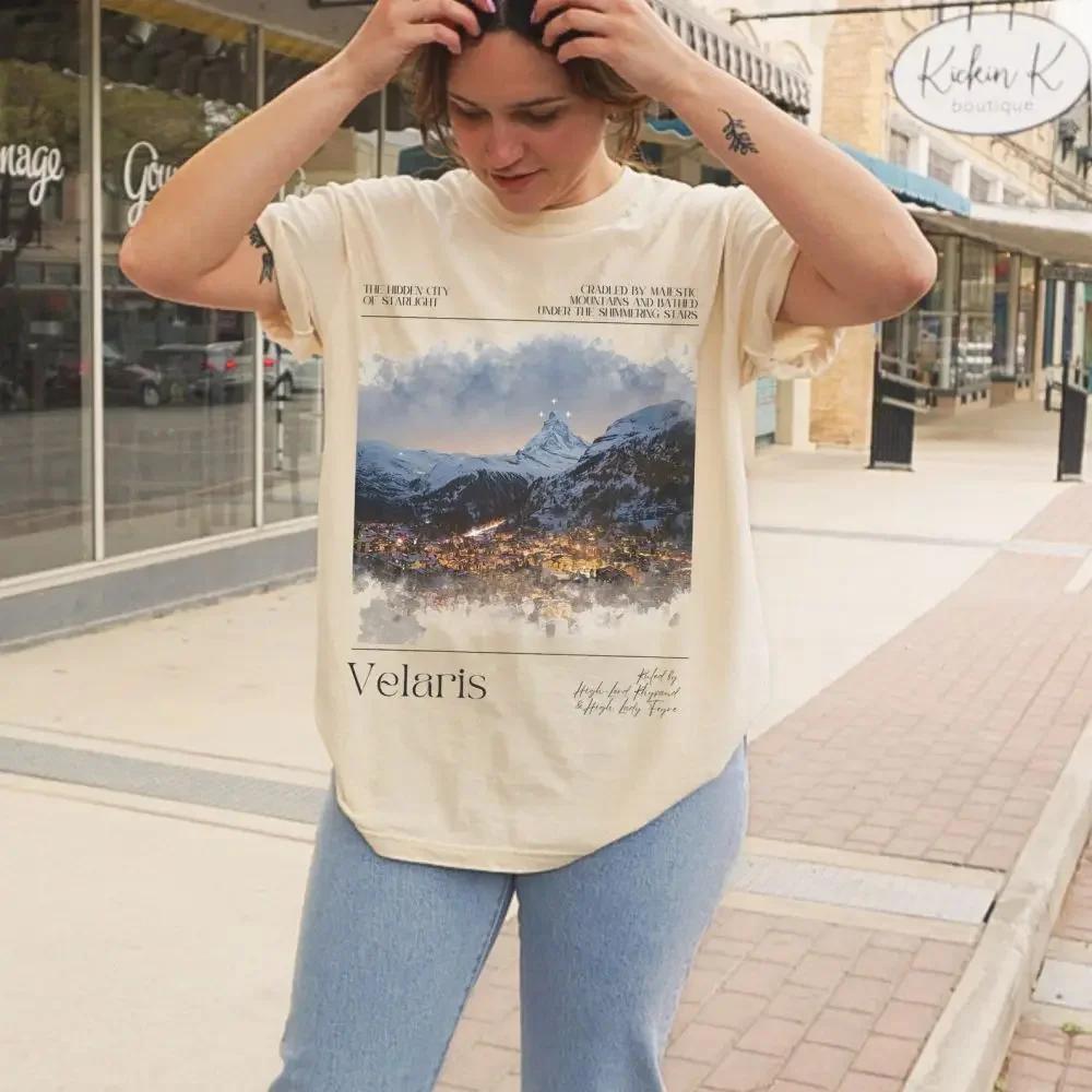 Maglietta Velaris LICENZIATA Merch di Sarah J Maas Città della Luce Stellare Acotar T-shirt in Cotone Larga Oversize Maglietta Retro Abbigliamento Fantasy Top Y2K
