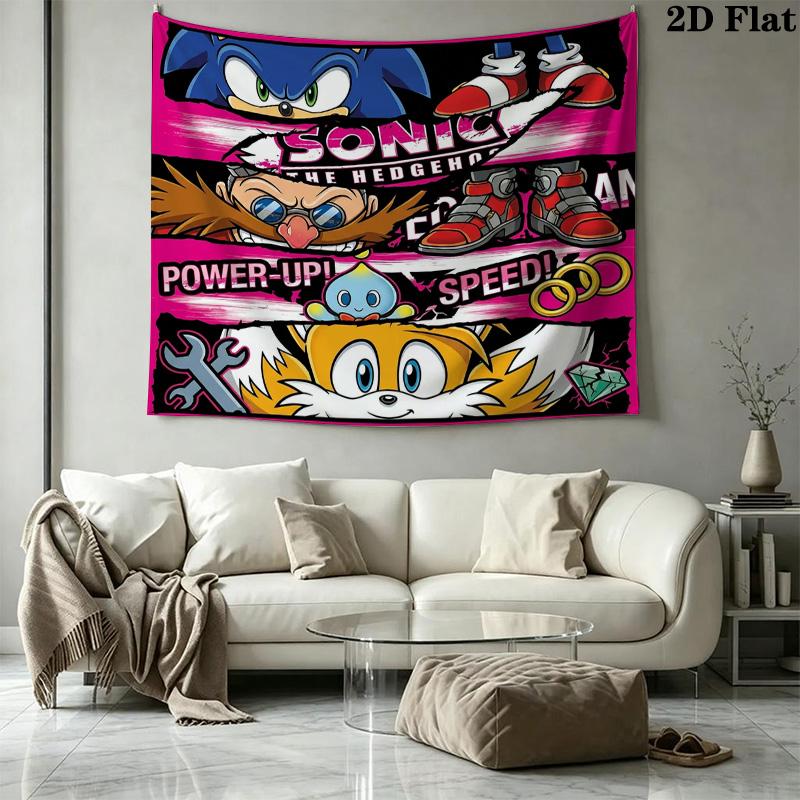 Sonic Hedgehog Wall Tapestry Aesthetic Wall Hanging Printed Fabric Blanket Decorative Tapestries For Bedroom Living Room Home Decor