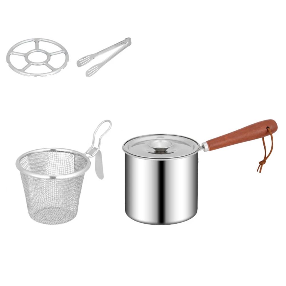 1set Wooden Handle Milk Pot,Stainless Steel Frying Pan Stainless Steel Frying Pan For Cooking Noodles Pot Width 12cm Kitchenware