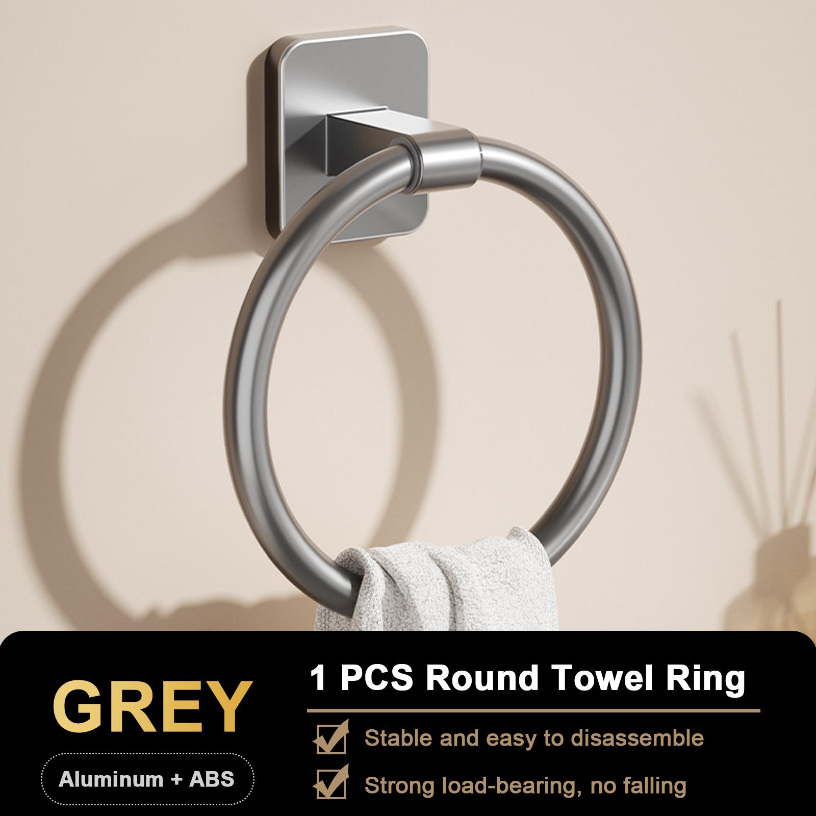 Space Aluminum Towel Holder No Drilling Bathroom Rack Black Towel Ring Rail Bar Kitchen Storage
