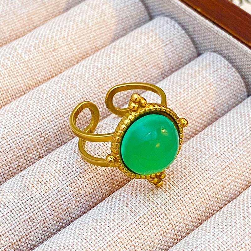 Stainless Steel Colorful Stone Opening Rings for Women Men Retro Classic Wide Gold Color Joint Rings Banquet Jewelry Accessories
