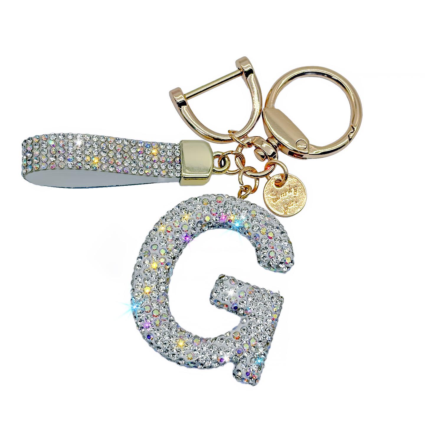 High-End Ceramic Rhinestone Letter Keychain Pendant