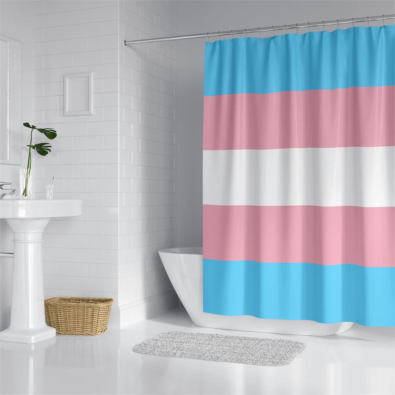 

Aertemisi Transgender Pride Flag Rainbow Lgbt Shower Curtain Set With Grommets And Hooks For Bathroom Decor W60H190(CM)-1 Pcs