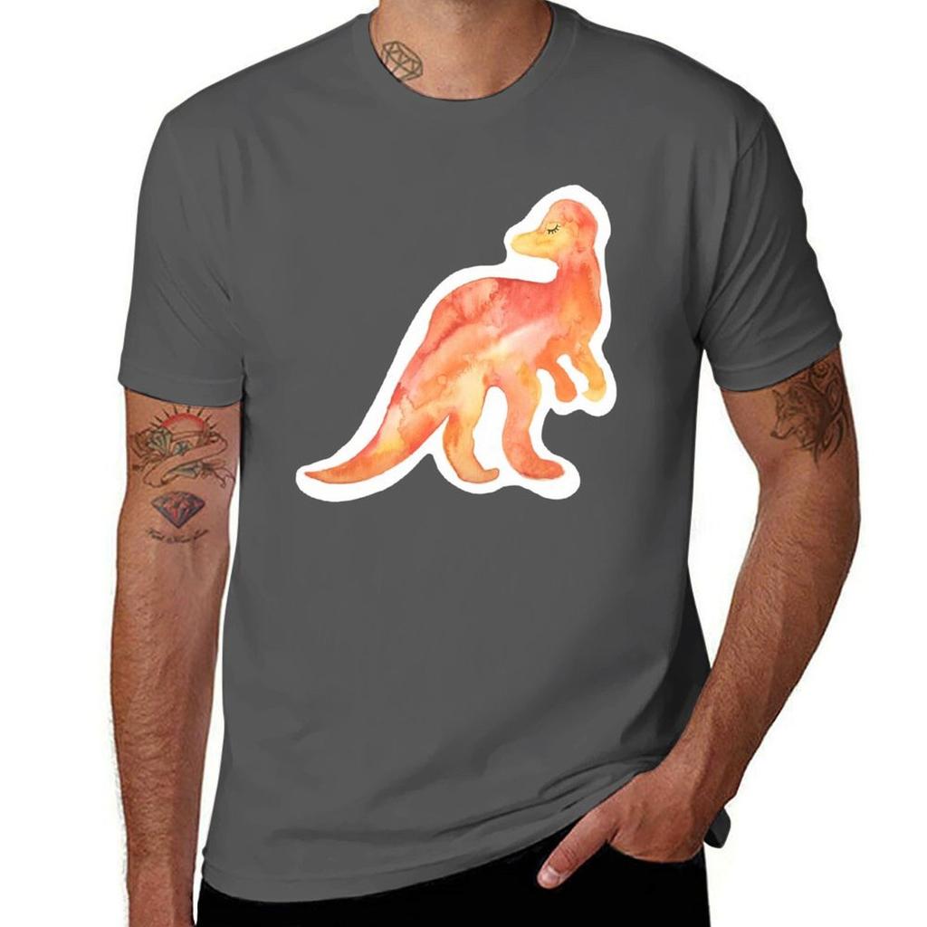 Orange Watercolor Pachycephalosaurus Tshirt Casual Street Style Short Sleeve Tee