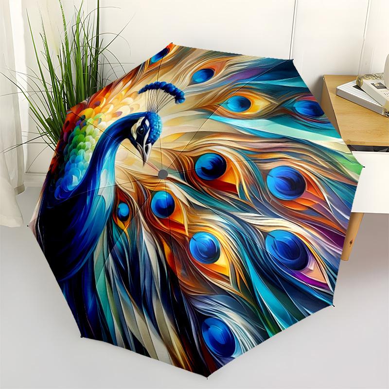 

1pc Peacock Feather Artwork Automatic Folding Umbrella - Portable Collapsible Design, 8-Rib Iron Frame, Durable Fabric yy251125059