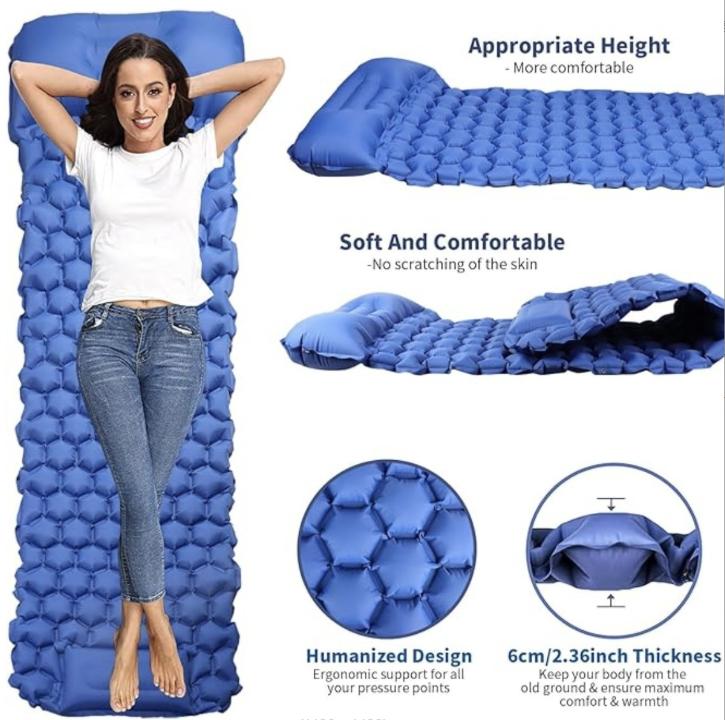 Camping Sleeping Pad / Inflatable Air Mattress Pad with Built-in Pillow & Foot Pump Ultralight Sleeping Air Mattress