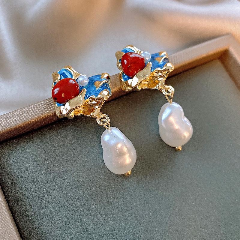 Monet Garden Purple Baroque Pearl Earrings - Vintage Style, Luxury Women's Studs
