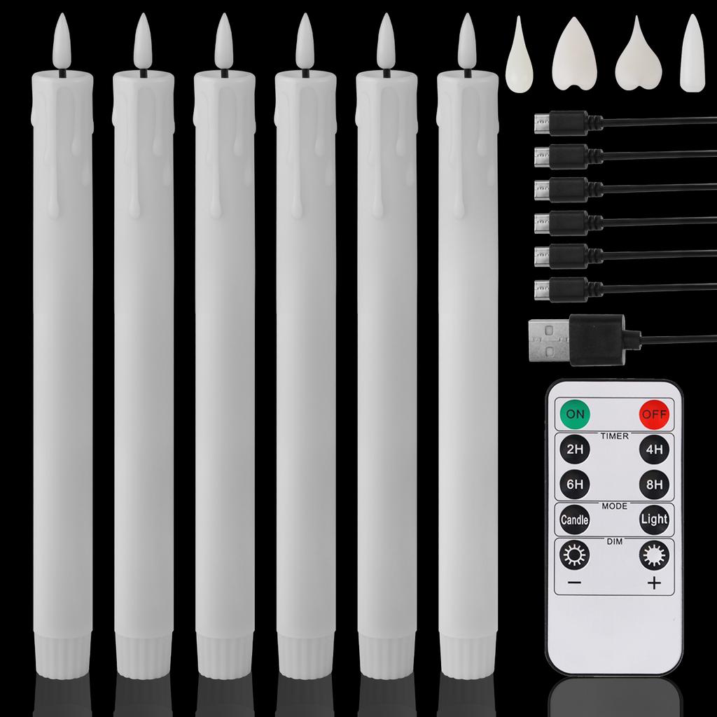 Pack of 12/24pc Flameless Flickering Ivory Taper Candles with Remote Battery Operated LED 3D Wick Candle Christmas Wedding Decor