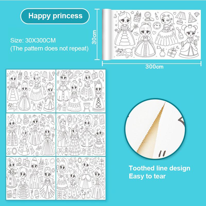 Children's Drawing Roll Sticky Color Filling Paper Graffiti Scroll Coloring Paper Roll for Kids DIY Painting Educational Toys