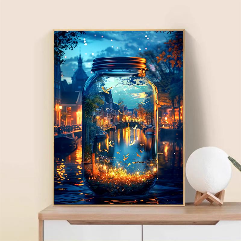 5d DIY Diamond Painting Cross Stitch Bottle City Street Scenery Diamond Embroidery Mosaic Full Round Drill Home Decor Arts