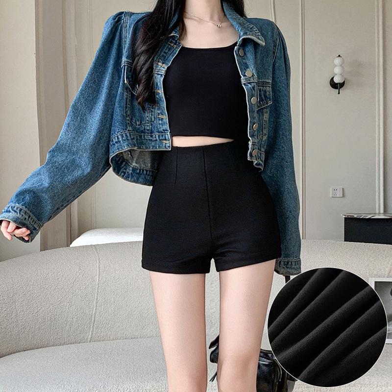 Shorts Casuais de Verão Femininos Pretos de Cintura Alta Emagrecedores - Hot Pants Versáteis Estilo Traje Romano