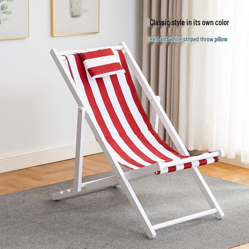 Solid Wood Outdoor Folding Recliner Beach Chair with Canvas for Adults