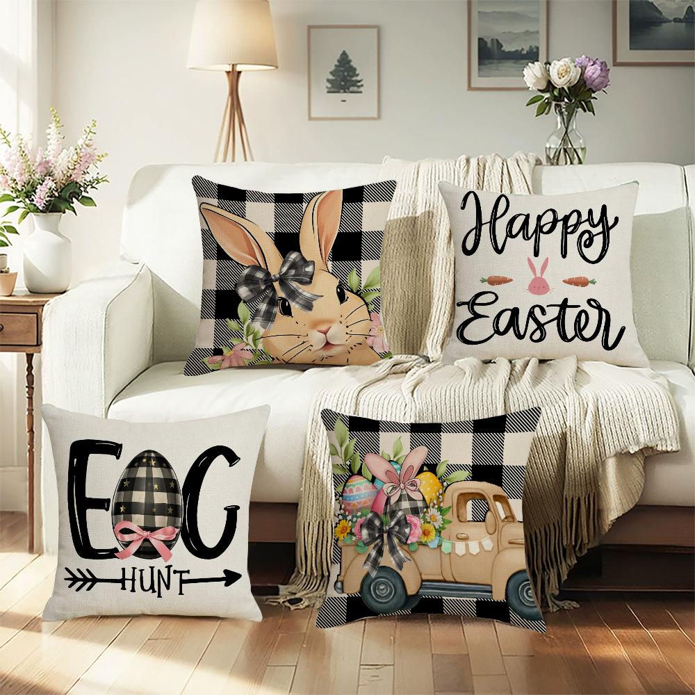 New Easter Cartoon Rabbit Easter Egg Pillowcase Spring Decorative Letter Pillow Sofa Cushion Cover