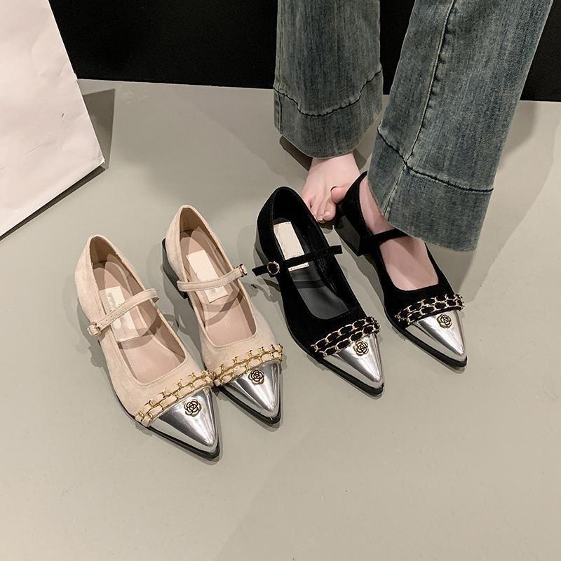 2025 new women's shoes French small fragrant style pointed single shoes women's shallow mouth Mary Jane high heels thick heel shoes children