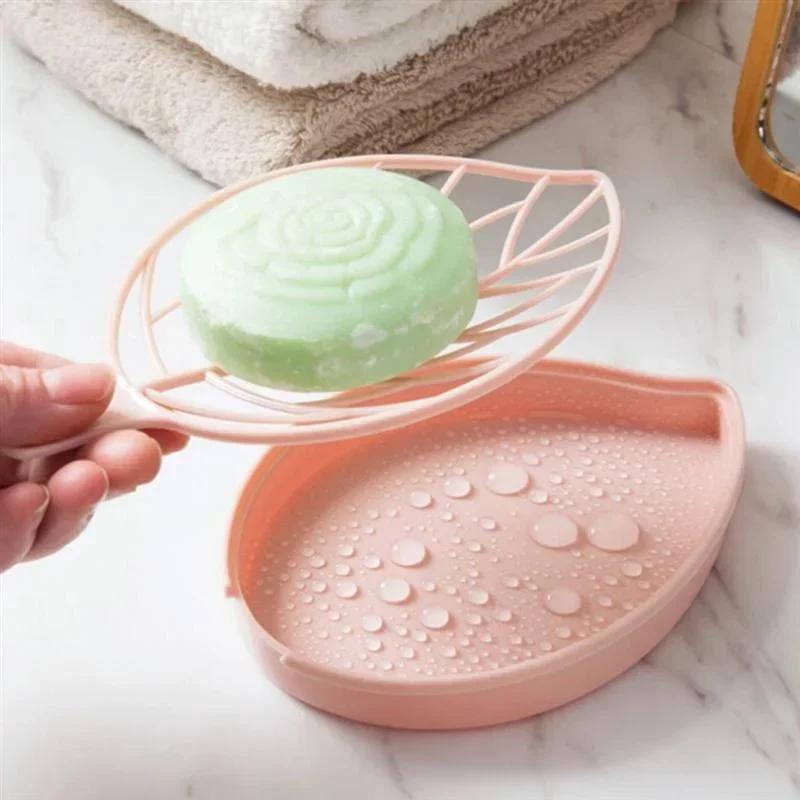 Bathroom Supplies Leaf Shape Soap Dish Tray Drain Plastic Soap Saver Holder for Shower Household Convenience Accessories Tools