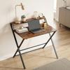 Compact Folding Desk For Small Spaces With Storage Shelf For Home Office Rustic Brown
