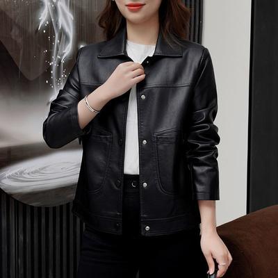 Leather Jacket Women's New Spring and Autumn Short Style Loose Slimming Age-reducing Versatile Mother's Leather Jacket