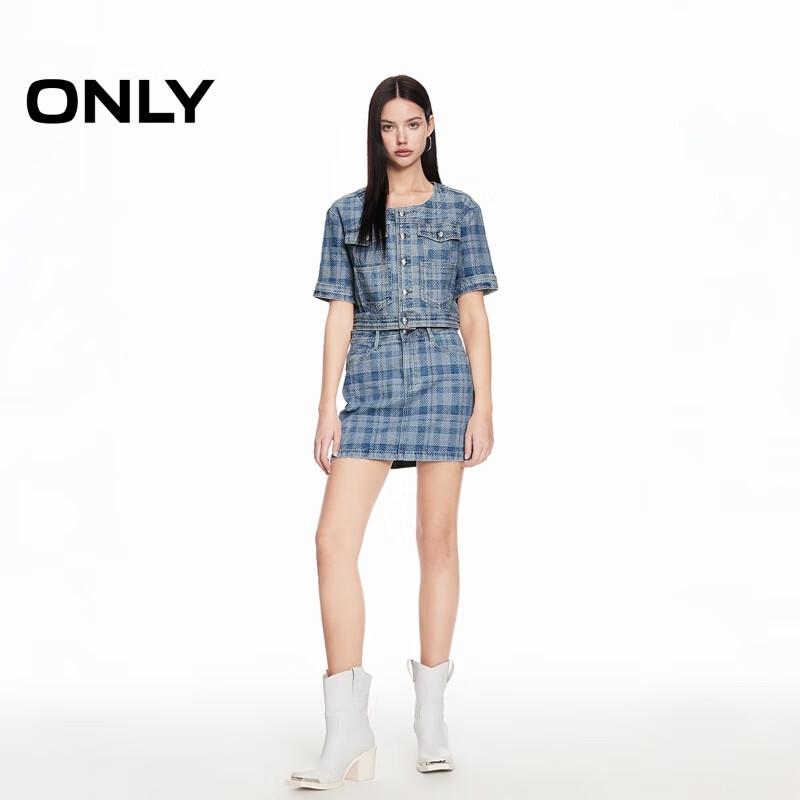 Only 2024 Summer Plaid Short Denim Jacket for Women