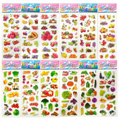 3D Puffy Stickers 6/12 Sheets Pack Random Mixed Fruit Vegetable Pattern Bulk Self Adhesive Stickers DIY Scrapbook Decoration ZYF