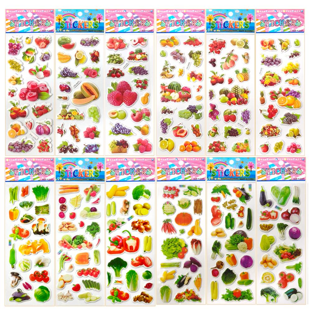 10 Sheets 3D Puffy Stickers Fruit Vegetable Bulk Stickers Scrapbook Decoration Birthday Festival Gifts for Adult Boy Girl