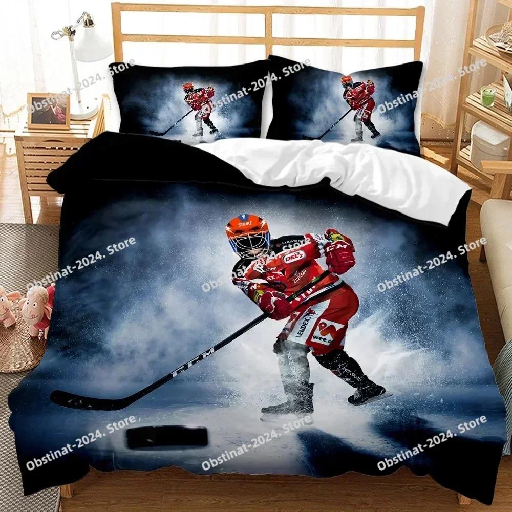 Ice Hockey Sport Player Extreme Sport Bedding Set Printed single Comforter Duvet Cover Pillow Case 3 Pieces Sets Kids Adult Size