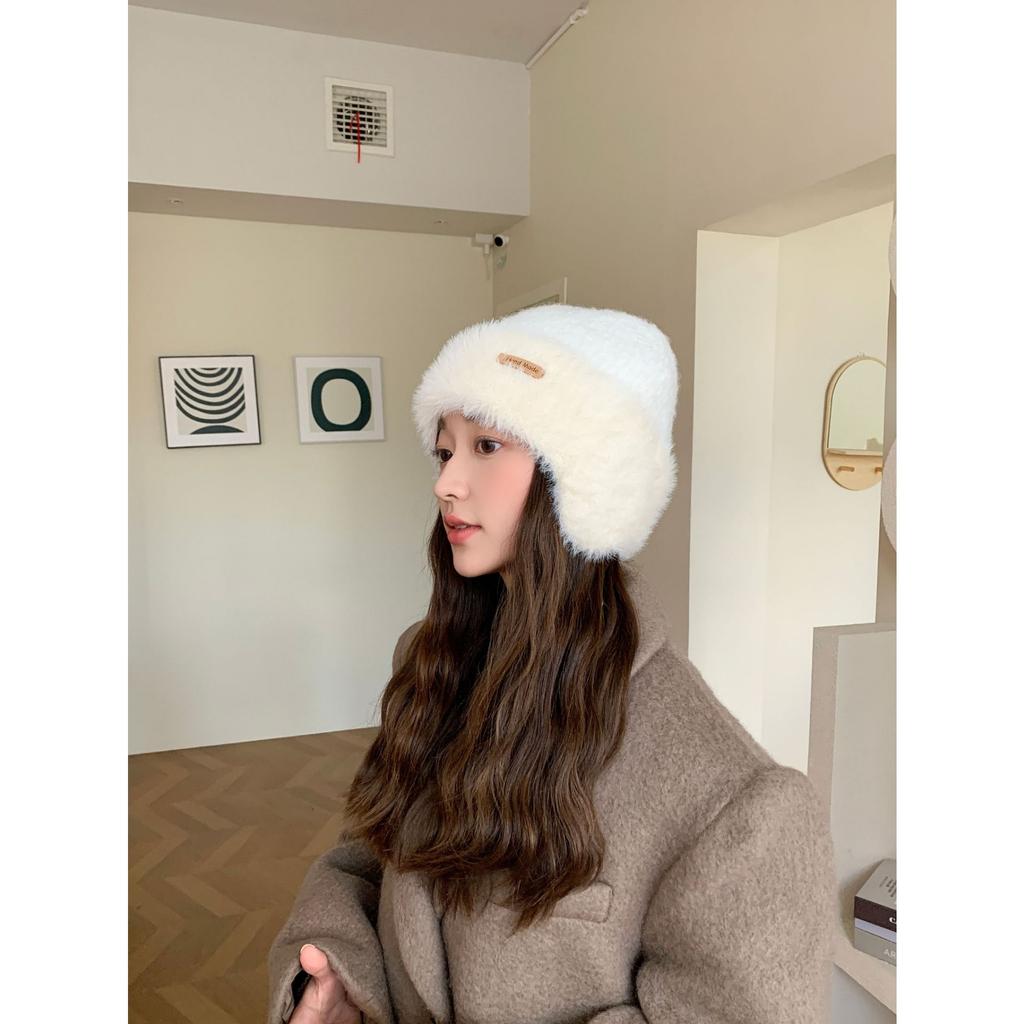 Hat Women's Big Head Circumference Knitted Wool Hat Winter Warm Thickened Plush Hat Versatile Contrasting Color Ear Protector Cold Hat