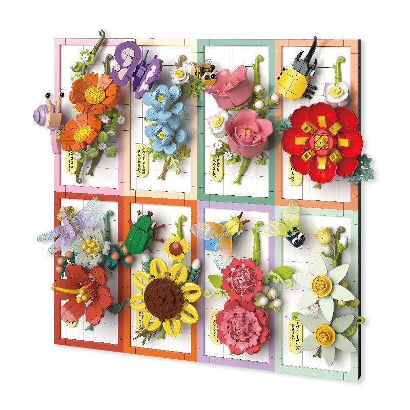 STEM Building Blocks Toy 115 Series 8 Styles Flower Bouquet Desk Decor Wall Art DIY Assembly Brick Set