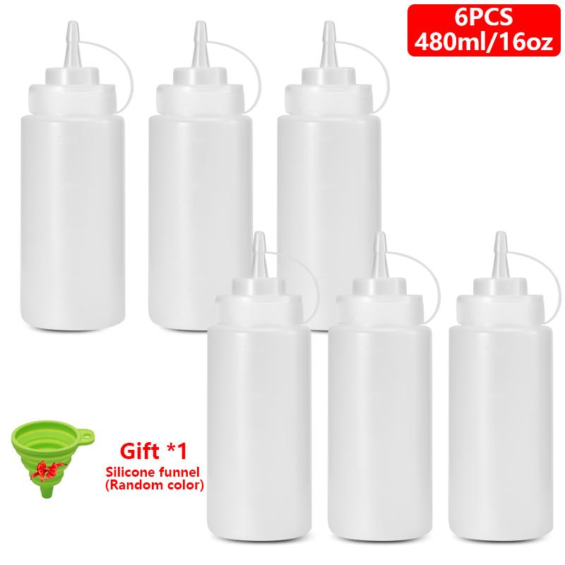 1/2/4/6 Stück Gewürz-Quetschflaschen mit Kappen, Kunststoff-Quetschspender mit Messangaben für Ketchup, BBQ, Saucen, Sirup