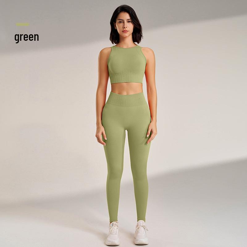 

Женский фитнес-набор для йоги: Персиковый спортивный бюстгальтер и утягивающие брюки Medium зелёный