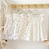 Baby Mädchen buntes Blumenmuster Kleid ärmellos Rüschenkragen Kleinkind Sommer lässig A-Linie Baumwollkleid für Kinder Kleidung