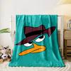 A cartoon duck face wearing a brown hat with a focused expression. for all seasons blanket lunch break throw gift