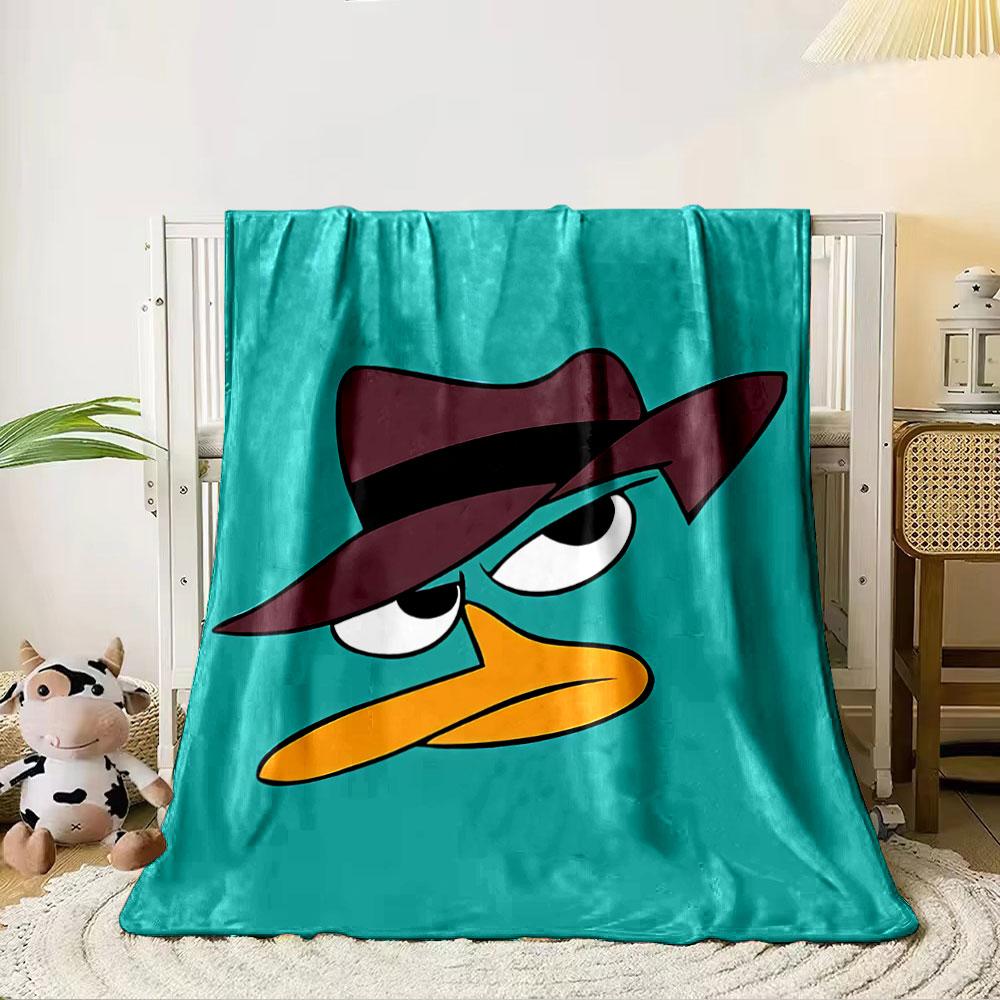 A cartoon duck face wearing a brown hat with a focused expression. for all seasons blanket lunch break throw gift 80cm x 120cm