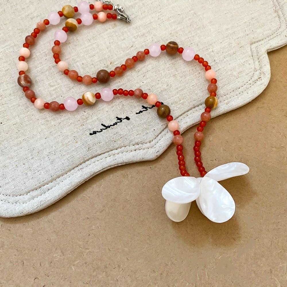 Ocean Style Shell Flower Necklace Boho Ocean Style Neck Chain Stone Pendant Necklace  Holiday
