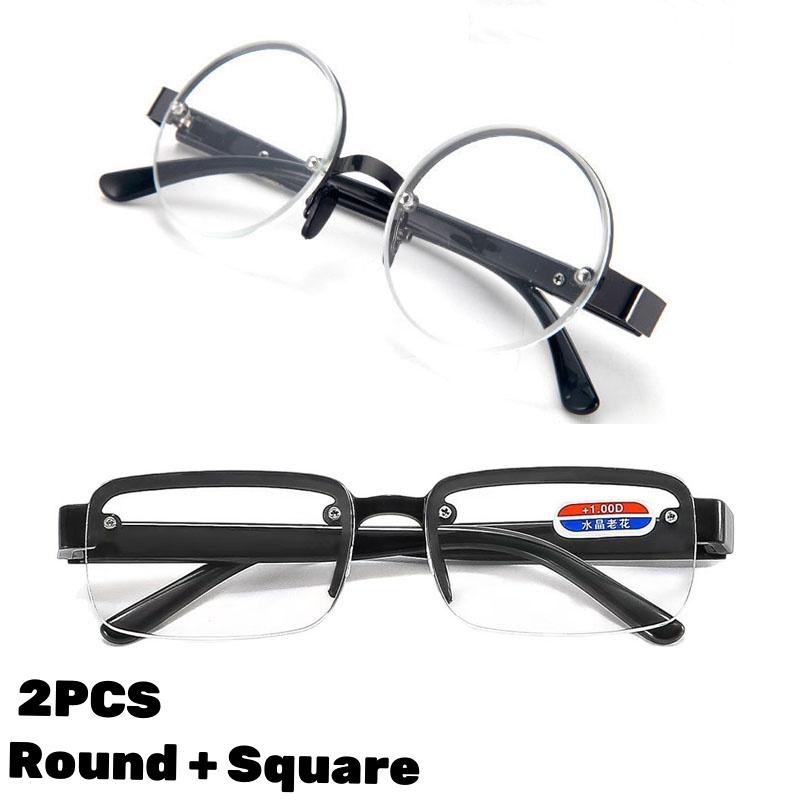 Fashion Round and Square Crystal Frame Reading Glasses Men's HD Lens Presbyopia Eyeglasses Retro Anti Fatigue Eyewear +2.0+3.0