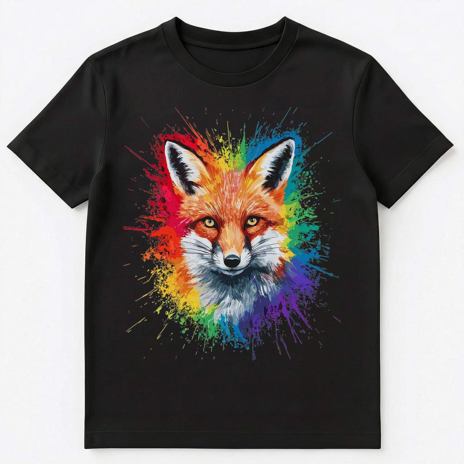 Colorful Paint Splash Fox Face Art Graphic Unisex T-Shirt M