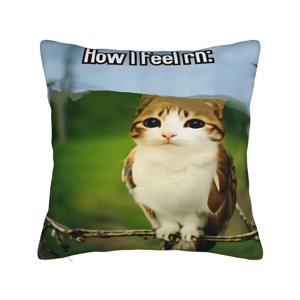 Funny Meowl Cat Owl Pillow Cover Retro Trendy Pillow Case For Living Room Bed Chair Comfy Pillowcases Birthday Gift