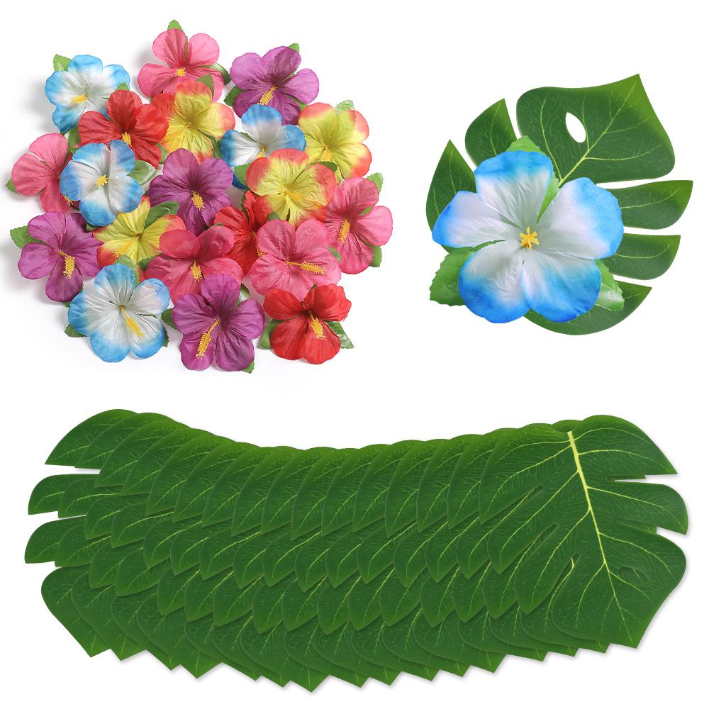 48Pcs Artificial Palm Leaf Flowers Heads Fake Leaf Hawaiian Jungle Beach Theme Birthday Party Dining Table Wedding Decoration