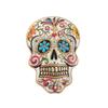 Colorful Flowers Sugar Skull Brooch With Vibrant Enamel Sparkly Rhinestone Accents For Day Of The Dead And Halloween Parties