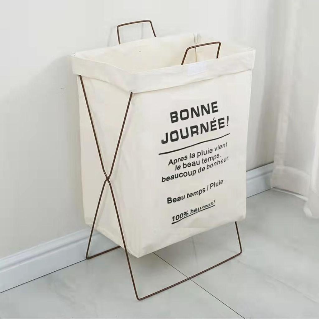 Nordic Cotton Linen Foldable Laundry Hamper with Wrought Iron Frame