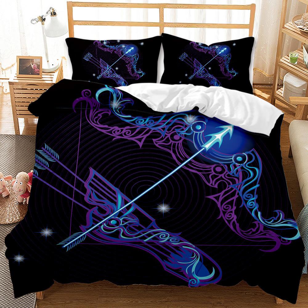 Twelve Constellations Duvet Cover Set King Size Mystery Black Background 3D Printed for Kids Teen Adult Polyester Bedding Set