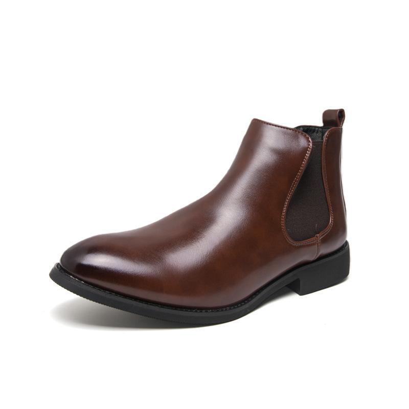 

New high-top leather shoes men s Chelsea boots British men s shoes fashionable retro men s large-size short boots 46 коричневий